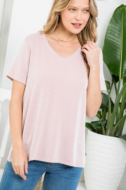 PLUS SLUB RIB STRIPE TOP