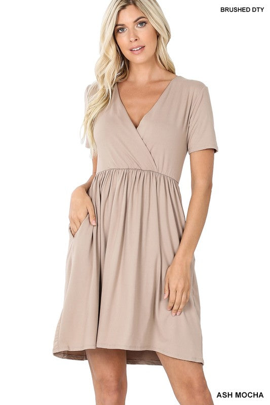 Brushed DTY Buttery Soft Fabric Surplice Dress