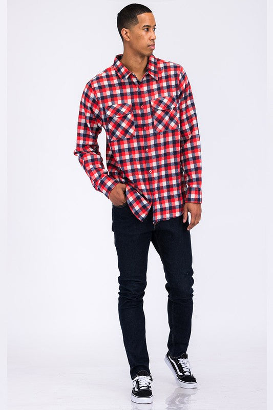 Weiv Regular Fit Checker Plaid Flannel Long Sleeve