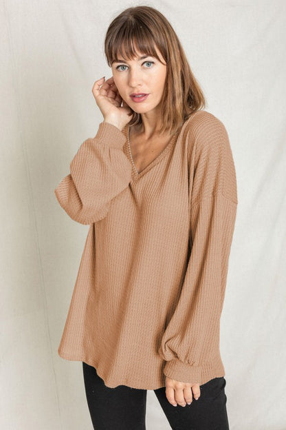 Balloon Sleeve V Neck Top