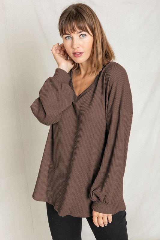 Balloon Sleeve V Neck Top