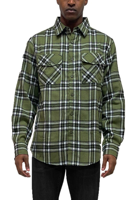 LONG SLEEVE FLANNEL FULL PLAID CHECKERED SHIRT