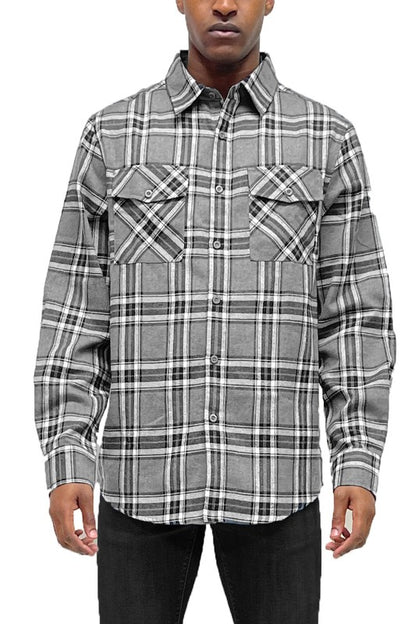 LONG SLEEVE FLANNEL FULL PLAID CHECKERED SHIRT