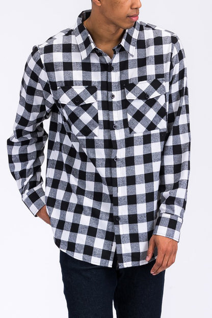 Regular Fit Checker Plaid Flannel Long Sleeve