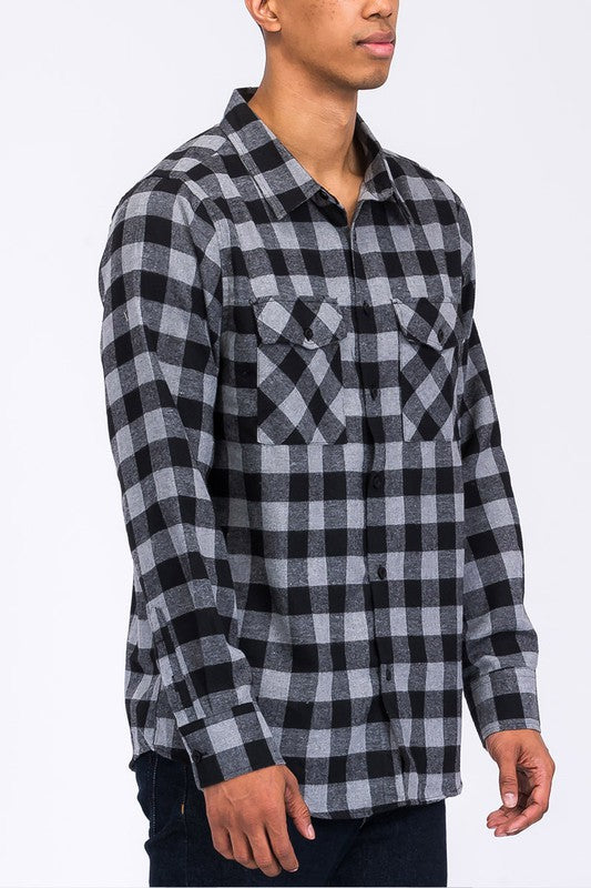 Regular Fit Checker Plaid Flannel Long Sleeve