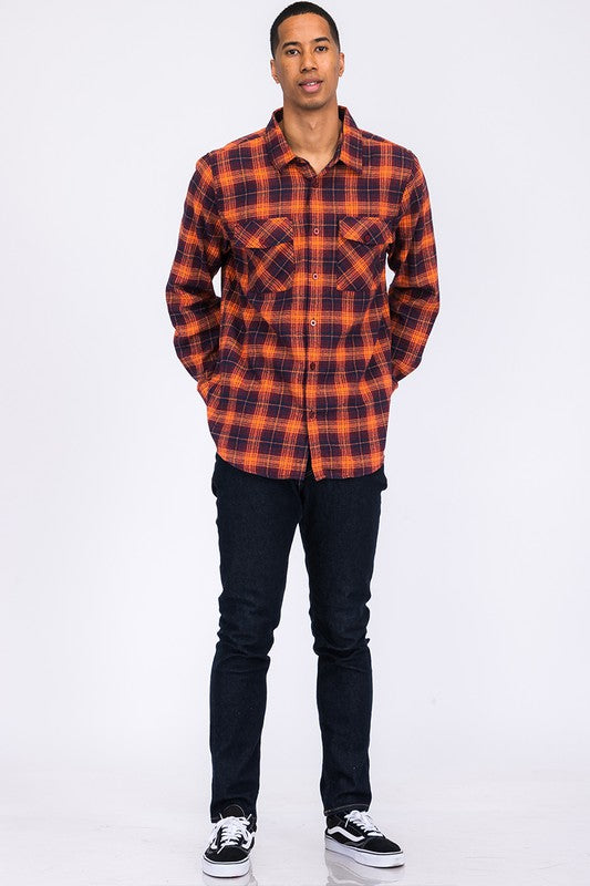 Regular Fit Checker Plaid Flannel Long Sleeve