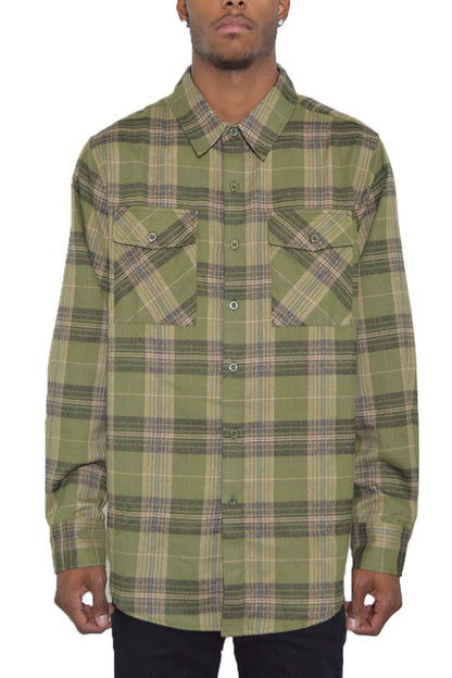 Regular Fit Checker Plaid Flannel Long Sleeve