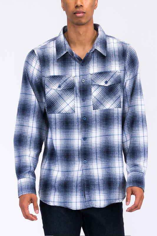 Regular Fit Checker Plaid Flannel Long Sleeve