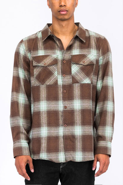 Regular Fit Checker Plaid Flannel Long Sleeve