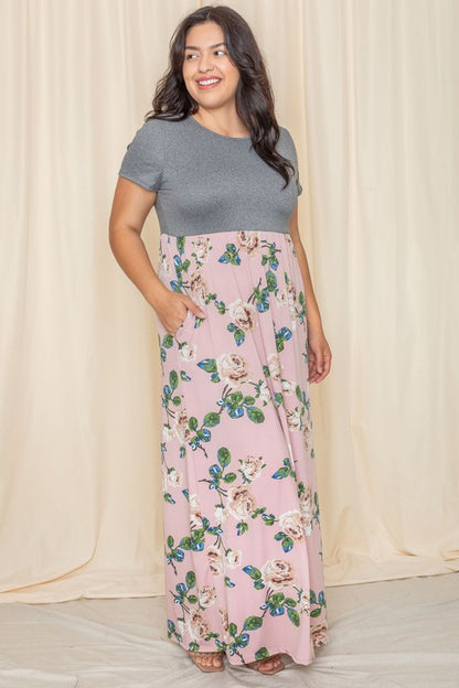 Plus Short Sleeve Floral Maxi Dress