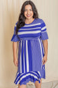 Plus Mix Stripe Ruffle Midi Dress