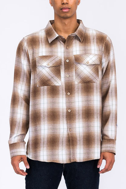 Regular Fit Checker Plaid Flannel Long Sleeve