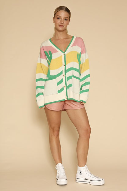 Wavy stripe cactus knit cardigan