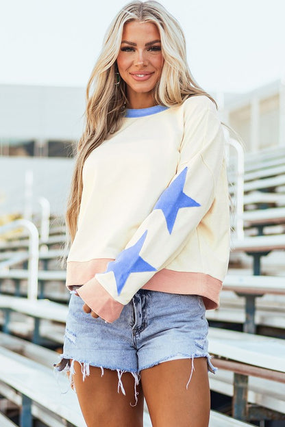 Star Patchwork Exposed Seam Oversized Sweatshirt