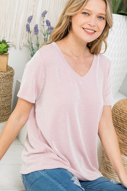 PLUS SLUB RIB STRIPE TOP