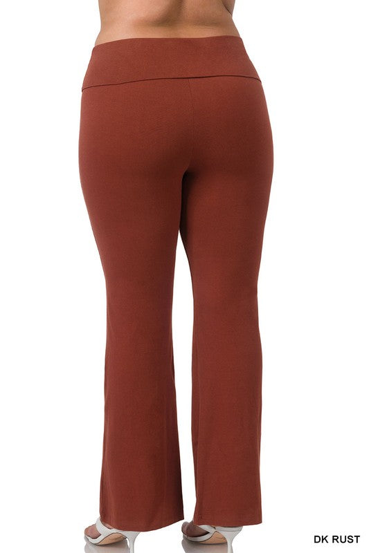 Plus Premium Cotton Fold Over Yoga Flare Pants