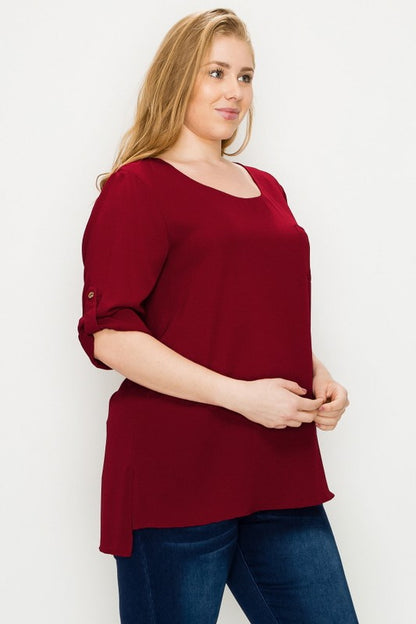 PLUS SIZE KOSHIBO ROLL UP SLEEVE TOP