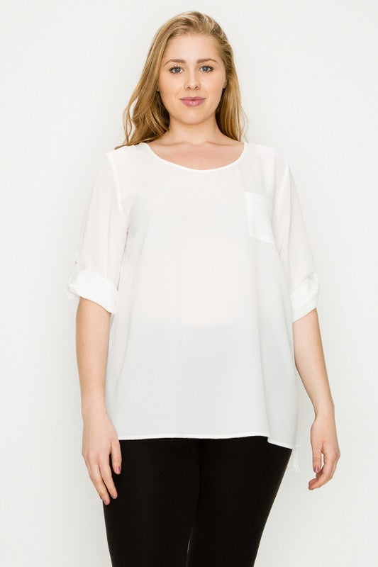 PLUS SIZE KOSHIBO ROLL UP SLEEVE TOP