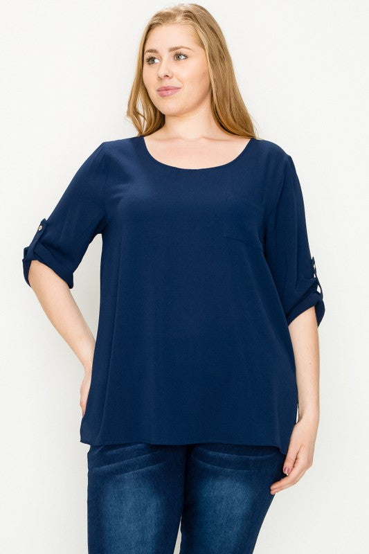 PLUS SIZE KOSHIBO ROLL UP SLEEVE TOP