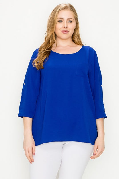 PLUS SIZE KOSHIBO ROLL UP SLEEVE TOP